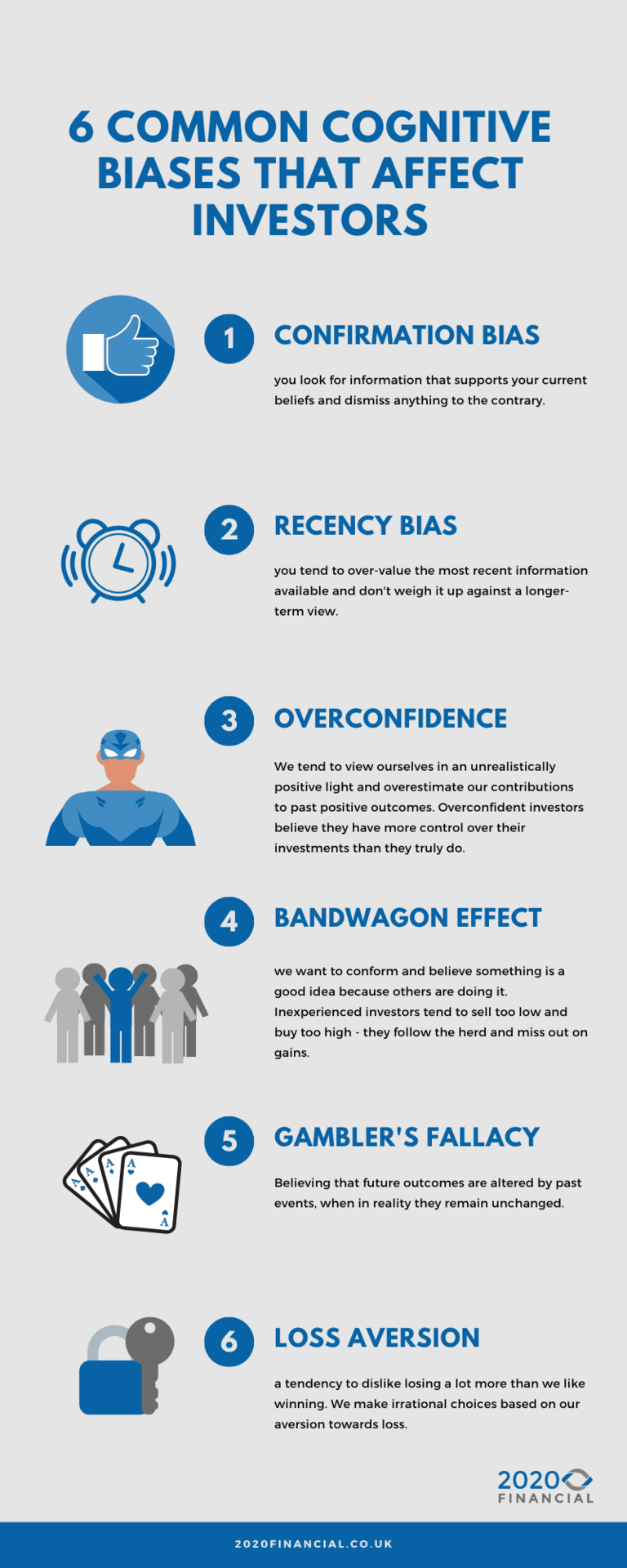 6 common types of cognitive bias for pension investors infographic