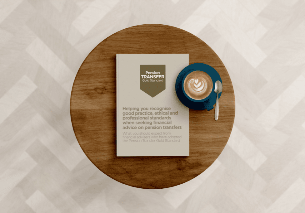 Pension Transfer Gold Standard Guide 2020 Financial Pension Transfer Gold Standard Guide on a coffee table